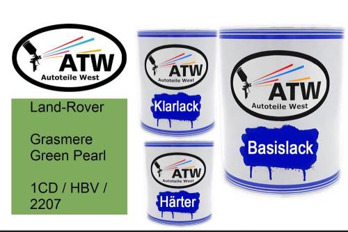 Land-Rover, Grasmere Green Pearl, 1CD / HBV / 2207: 1L Lackdose + 1L Klarlack + 500ml Härter - Set, von ATW Autoteile West.